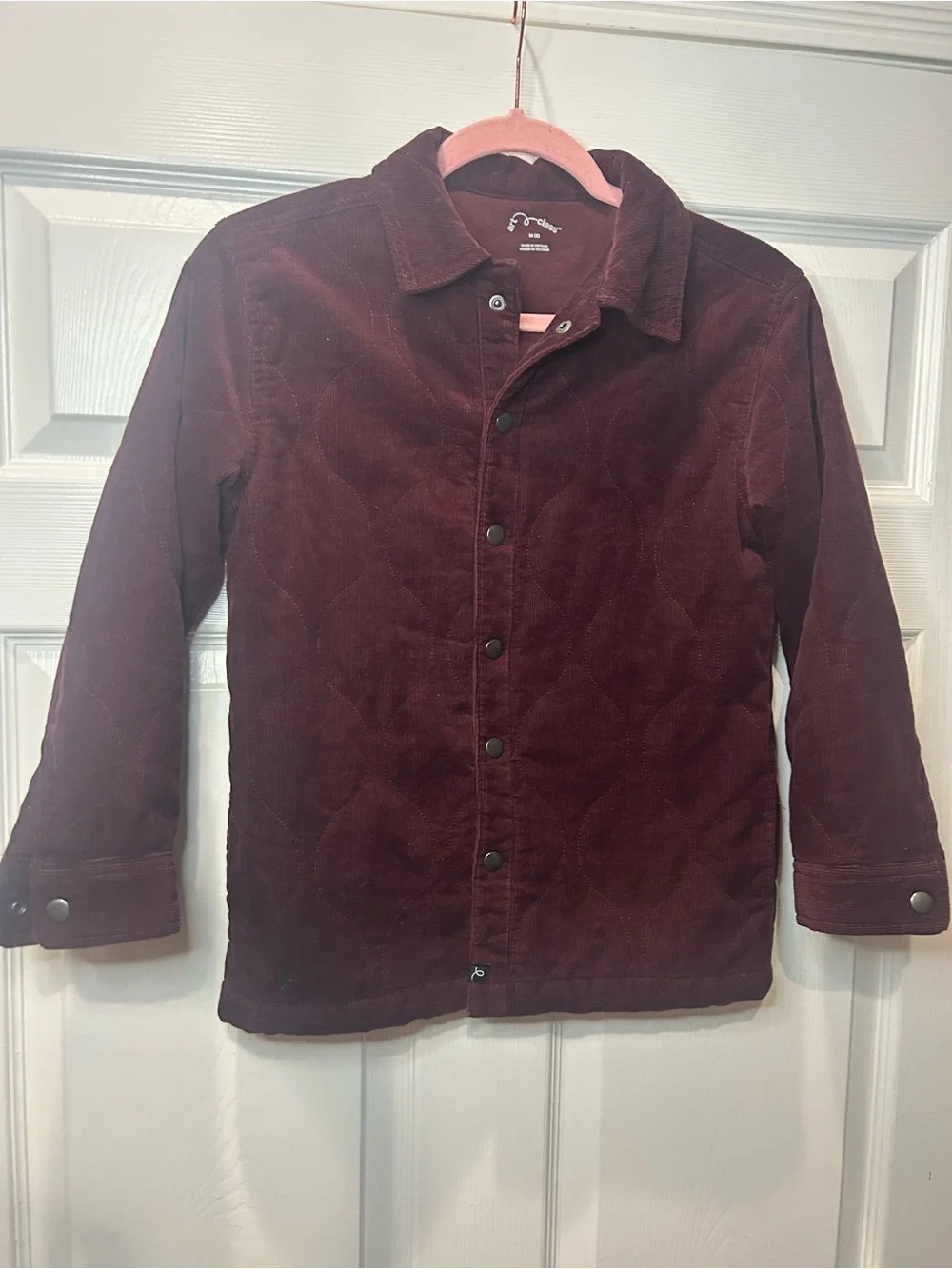 Art Class Boys Quilted Corduroy Jacket Burgundy Size 8 Snap Front